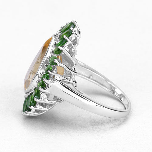 Anillo de Plata Esterlina con Citrino y Diopside Cromado de 7.02 Quilates