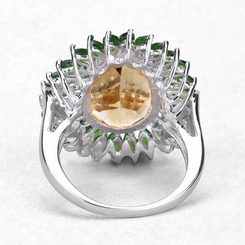 Anillo de Plata Esterlina con Citrino y Diopside Cromado de 7.02 Quilates