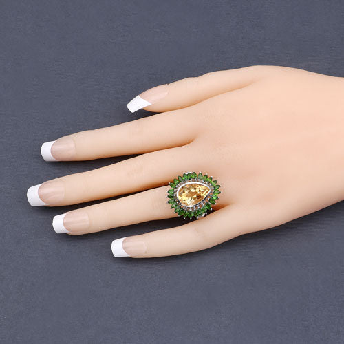 Anillo de Plata Esterlina con Citrino y Diopside Cromado de 7.02 Quilates