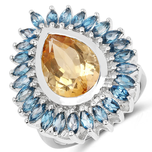 Bague en Citrine et Topaze Bleue de Londres de 7,54 Carats