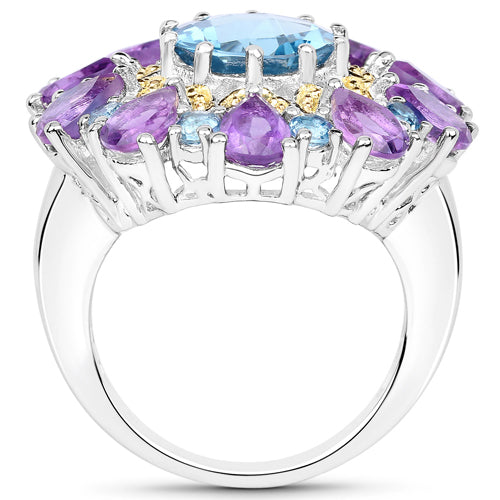 8.86 Carat London Blue Topaz & Amethyst Sterling Silver Ring