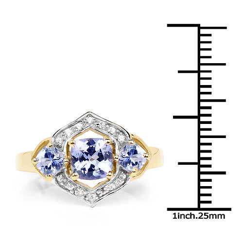 14K Yellow Gold Plated Tanzanite & White Topaz Engagement Ring