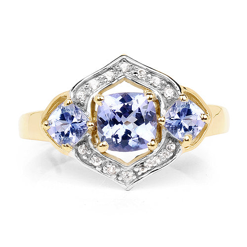 14K Yellow Gold Plated Tanzanite & White Topaz Engagement Ring