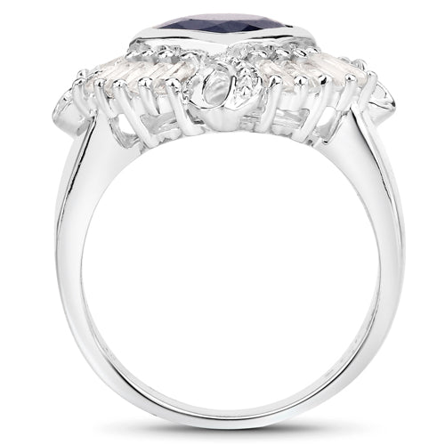 3.06 Carat Sapphire and White Topaz Sterling Silver Ring