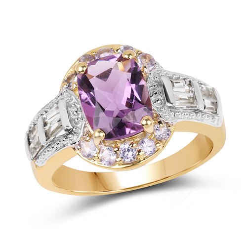 Bague cocktail en améthyste et tanzanite plaquée or jaune 14K