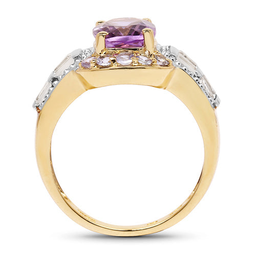 Bague cocktail en améthyste et tanzanite plaquée or jaune 14K