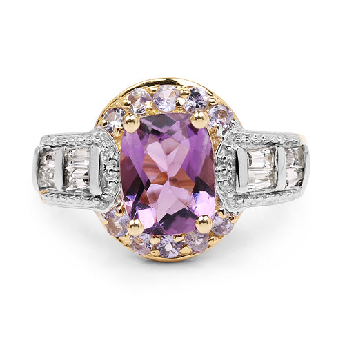 Bague cocktail en améthyste et tanzanite plaquée or jaune 14K
