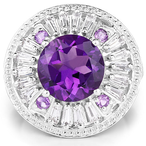 Anillo de plata esterlina de 5.58 quilates de amatista genuina y topacio blanco