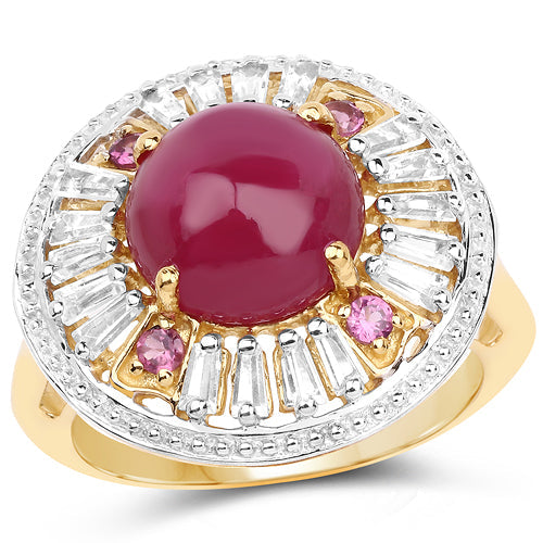 14K Yellow Gold Plated 8.91 Carat Ruby & Topaz Cocktail Ring