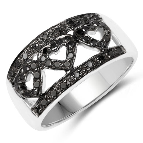 0.32 Carat Genuine Black Diamond Sterling Silver Engagement Ring