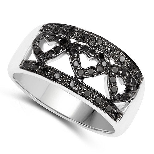 0.32 Carat Genuine Black Diamond Sterling Silver Engagement Ring