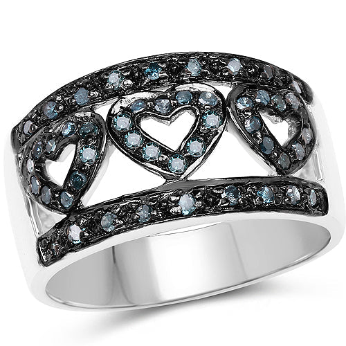 Bague de fiançailles en argent sterling avec diamant bleu véritable de 0,32 carat