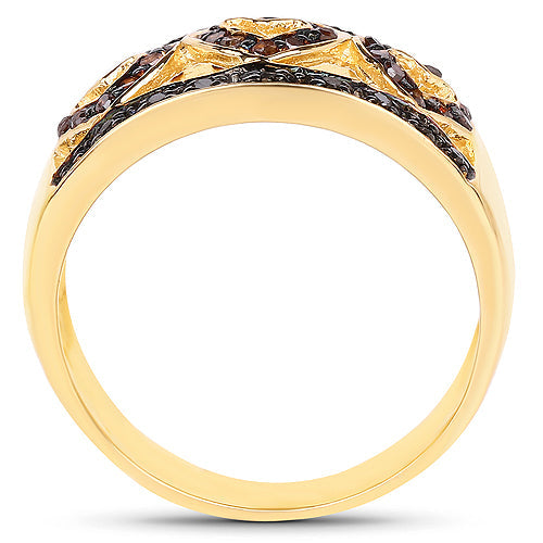 Anillo de Compromiso con Diamantes Negros y Rojos Baño de Oro Amarillo de 14K