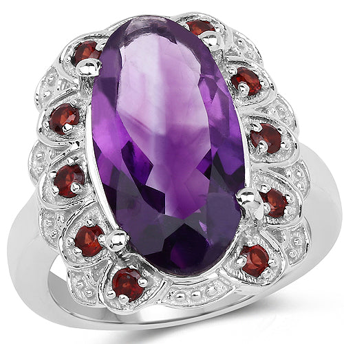 Anillo de plata esterlina con amatista y granate de 6.40 quilates