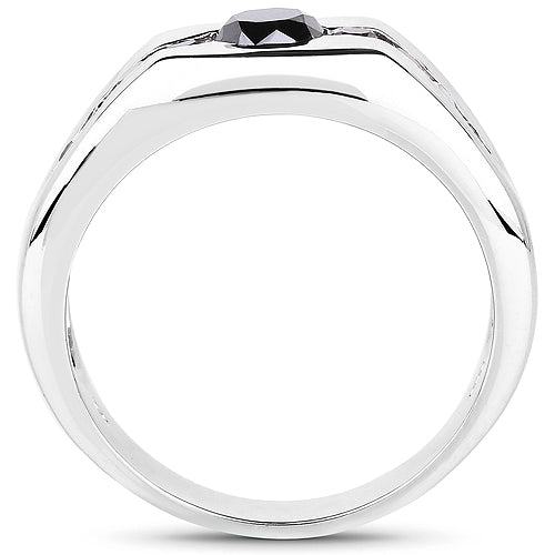 0.74 Carat Genuine Black Diamond Sterling Silver Engagement Ring