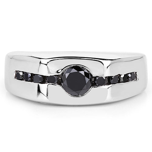 0.74 Carat Genuine Black Diamond Sterling Silver Engagement Ring