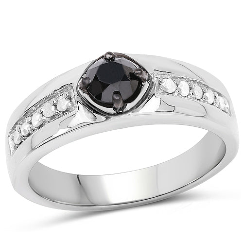 0.65 Carat Black and White Diamond Sterling Silver Engagement Ring