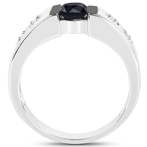 Anillo de plata esterlina con diamantes negros y blancos de 0.56 quilates