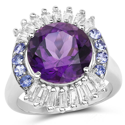 5.24 Carat Amethyst, Tanzanite & White Topaz Sterling Silver Ring