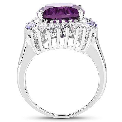 5.24 Carat Amethyst, Tanzanite & White Topaz Sterling Silver Ring