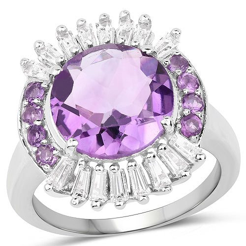 Anillo de plata esterlina de 5.20 quilates con amatista genuina y topacio blanco