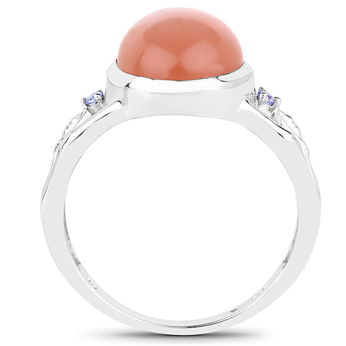 6.54 Carat Genuine Peach Moonstone & Tanzanite Sterling Silver Ring
