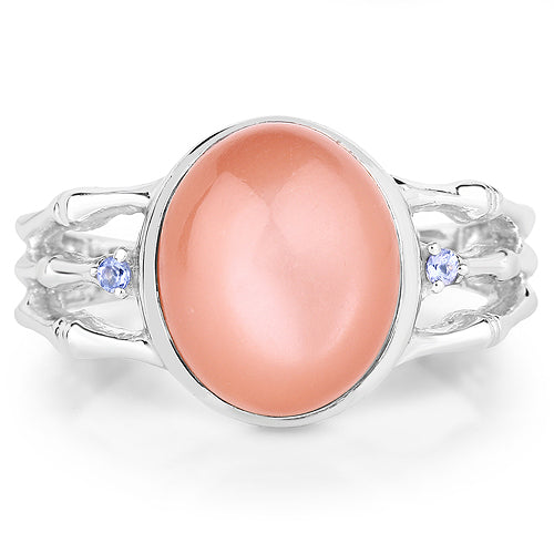 6.54 Carat Genuine Peach Moonstone & Tanzanite Sterling Silver Ring