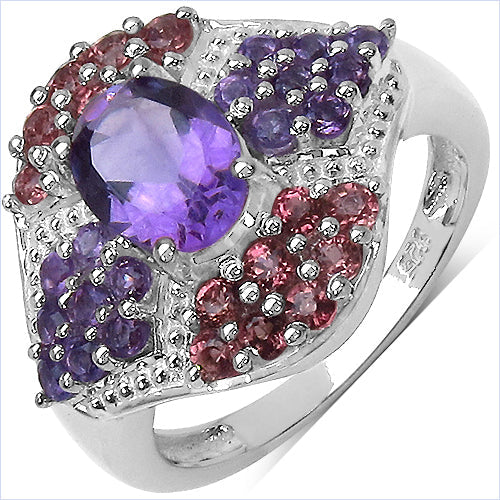Bague en argent sterling avec améthyste et rhodolite de 2,24 carats
