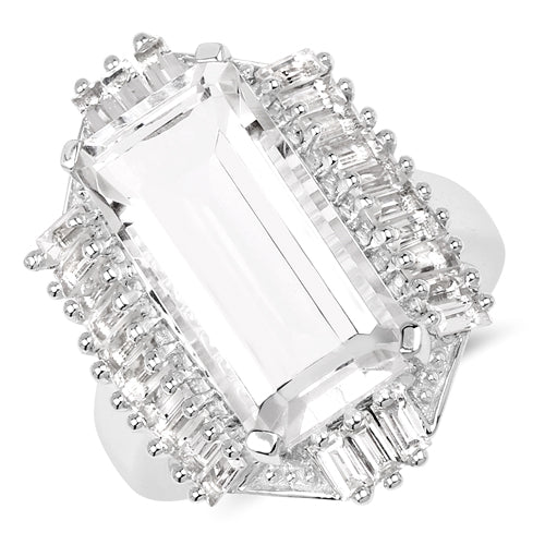 9.77 Carat Crystal Quartz & White Topaz Sterling Silver Ring