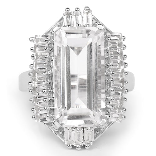 9.77 Carat Crystal Quartz & White Topaz Sterling Silver Ring
