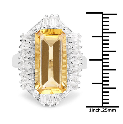 9.13 Carat Genuine Citrine & White Topaz Sterling Silver Ring