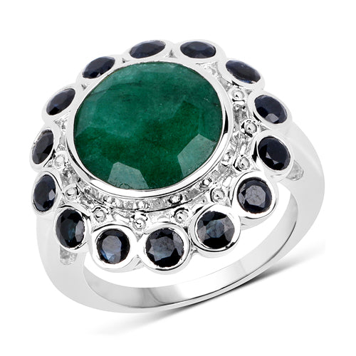 6.88 Carat Dyed Emerald & Blue Sapphire Sterling Silver Ring
