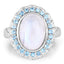 7.21 Carat Genuine White Rainbow Moonstone & Swiss Blue Topaz Ring