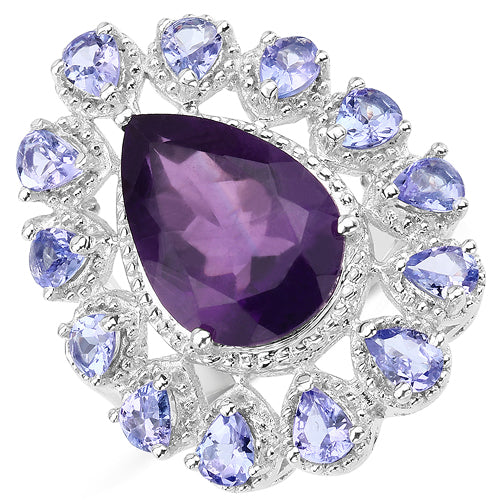 Bague en argent sterling de 5,82 carats avec améthyste et tanzanite véritables