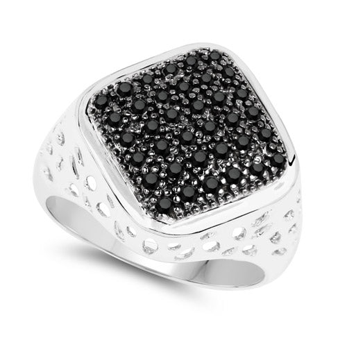 Anillo de Compromiso de Diamante Negro Genuino de 0.54 Quilates en Plata de Ley