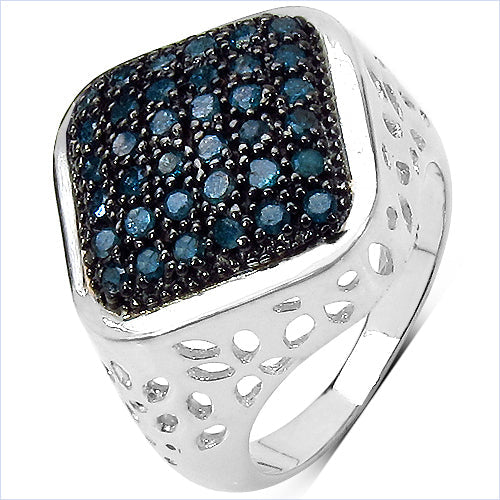 0.54 Carat Genuine Blue Diamond Sterling Silver Engagement Ring