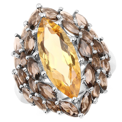 6.20 Carat Genuine Citrine & Smoky Quartz Sterling Silver Ring