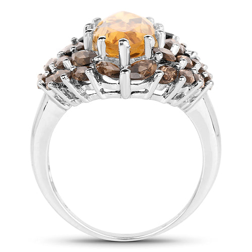 6.20 Carat Genuine Citrine & Smoky Quartz Sterling Silver Ring