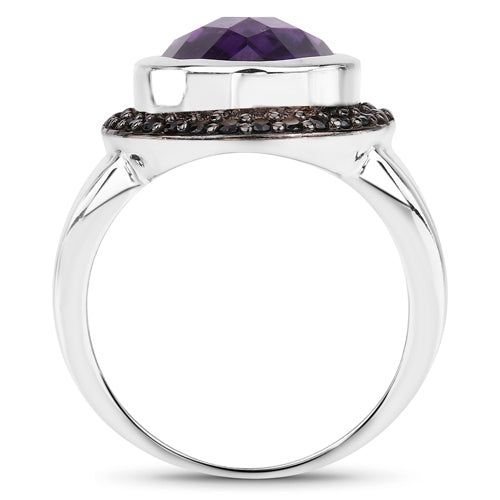 5.35 Carat Amethyst and Black Spinel Sterling Silver Ring