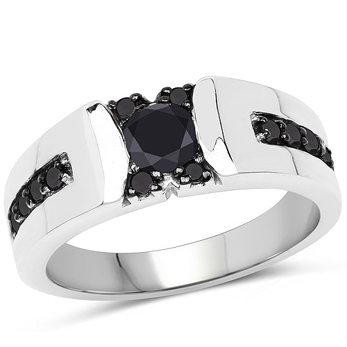 Bague de fiançailles en argent sterling avec diamant noir véritable de 0,83 carat