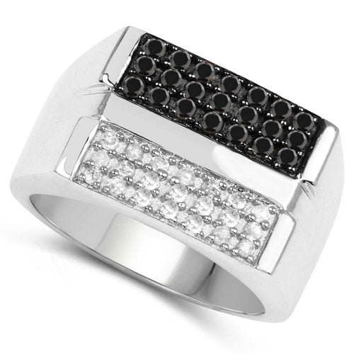 Bague de fiançailles en argent sterling avec diamants noirs et blancs de 0,64 carat