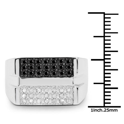 Bague de fiançailles en argent sterling avec diamants noirs et blancs de 0,64 carat