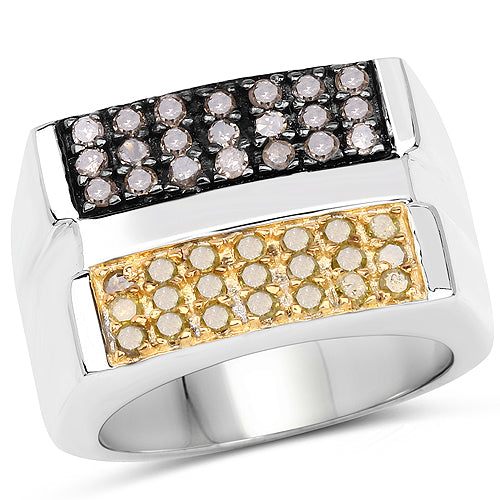 Bague en diamant champagne et jaune de 0,63 carat en argent sterling
