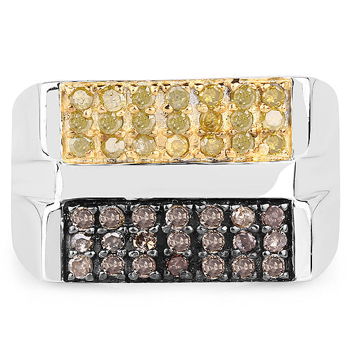 Bague en diamant champagne et jaune de 0,63 carat en argent sterling