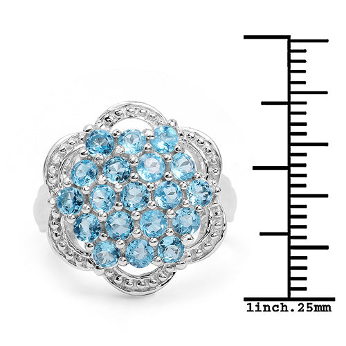 1.90 Carat Swiss Blue Topaz Sterling Silver Engagement Ring