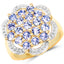 Bague en argent sterling avec cluster de tanzanite plaqué or jaune 14K