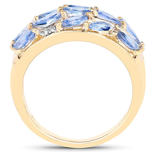 14K Yellow Gold Plated Tanzanite & White Topaz Cluster Ring