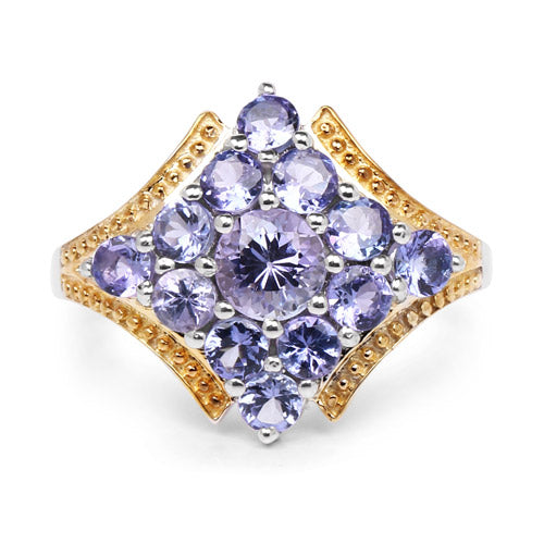 Bague en Tanzanite Véritable Plaquée Deux Tons de 1,67 Carat