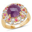 Bague cocktail en saphir rose et rubis plaquée or jaune 14K