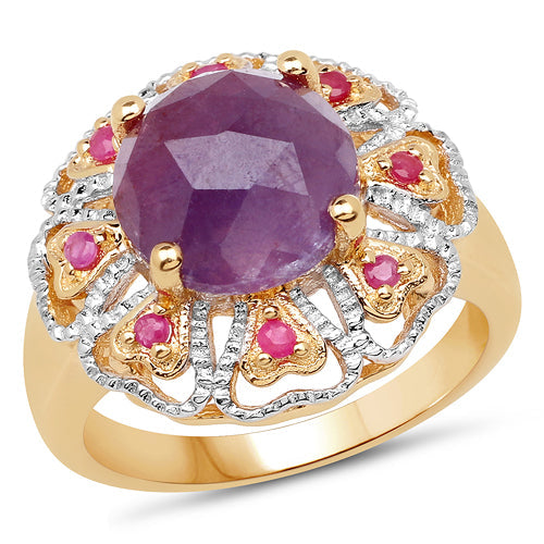 Bague cocktail en saphir rose et rubis plaquée or jaune 14K